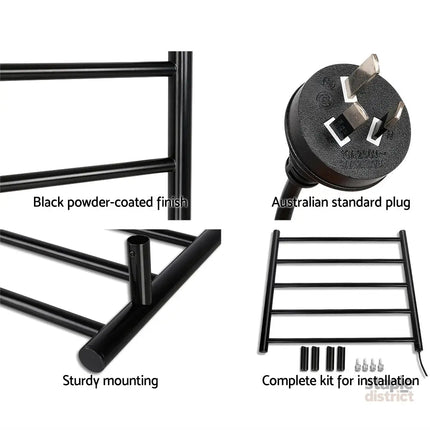 Devanti Electric Heated Towel Rail Rack 5 Bars Wall Mounted Clothes Dry Warmer - Home & Garden > Laundry & Cleaning >