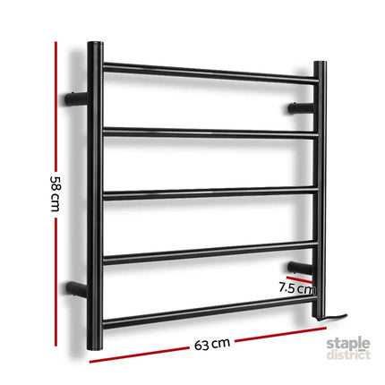 Devanti Electric Heated Towel Rail Rack 5 Bars Wall Mounted Clothes Dry Warmer - Home & Garden > Laundry & Cleaning >