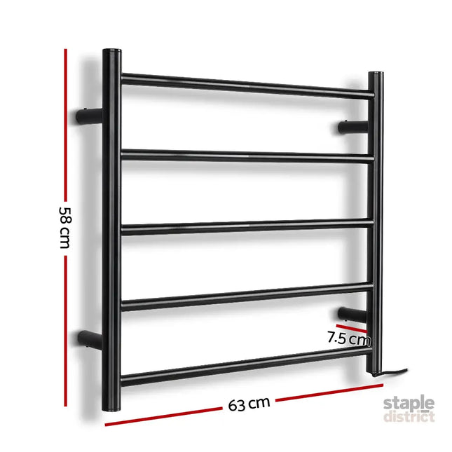 Devanti Electric Heated Towel Rail Rack 5 Bars Wall Mounted Clothes Dry Warmer - Home & Garden > Laundry & Cleaning >