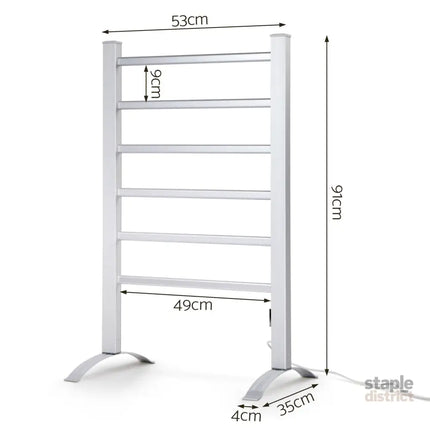 Devanti Electric Heated Towel Rail Rack 6 Bars Freestanding Clothes Dry Warmer - Home & Garden > Laundry & Cleaning >