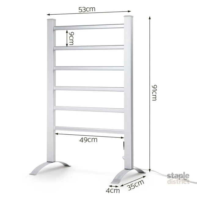 Devanti Electric Heated Towel Rail Rack 6 Bars Freestanding Clothes Dry Warmer - Home & Garden > Laundry & Cleaning >