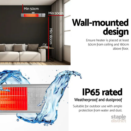 Devanti Electric Strip Heater Infrared Radiant Heaters 2000W - Appliances > Heaters > Electric Heaters