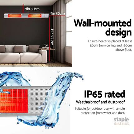 Devanti Electric Strip Heater Infrared Radiant Heaters 3000W - Appliances > Heaters > Electric Heaters