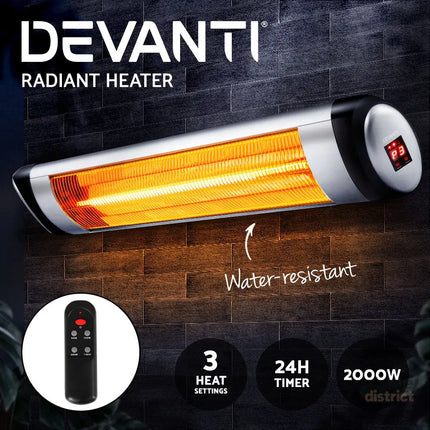 Devanti Electric Strip Heater Radiant Heaters 2000W - Appliances > Heaters > Electric Heaters