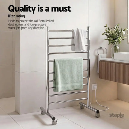 Devanti 10-Bar Freestanding Heated Towel Rail 3-5 Mins Fast Heating Electric Towel Warmer for Bathroom Winter Drying