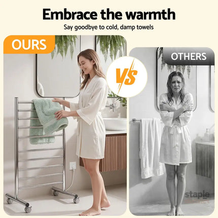 Devanti 10-Bar Freestanding Heated Towel Rail 3-5 Mins Fast Heating Electric Towel Warmer for Bathroom Winter Drying