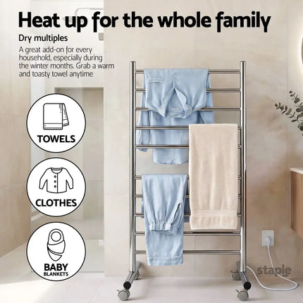 Devanti 10-Bar Freestanding Heated Towel Rail 3-5 Mins Fast Heating Electric Towel Warmer for Bathroom Winter Drying
