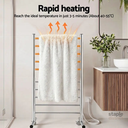 Devanti 10-Bar Freestanding Heated Towel Rail 3-5 Mins Fast Heating Electric Towel Warmer for Bathroom Winter Drying