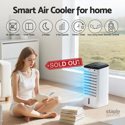 Devanti Evaporative Air Cooler Conditioner w/ Remote 4L - Appliances > Air Conditioners > Evaporative Coolers