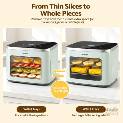 Devanti Food Dehydrator Machine 5 Tray Mini Fruit Dryer Maker Green - Appliances > Kitchen Appliances > Food Dehydrators