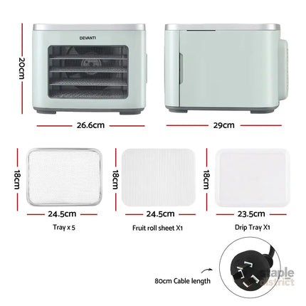 Devanti Food Dehydrator Machine 5 Tray Mini Fruit Dryer Maker Green - Appliances > Kitchen Appliances > Food Dehydrators