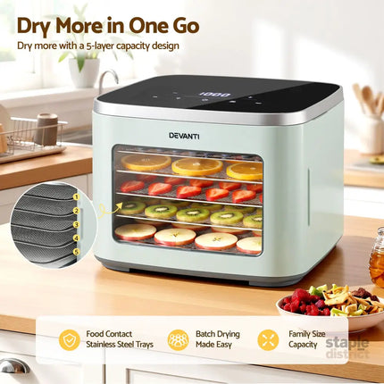 Devanti Food Dehydrator Machine 5 Tray Mini Fruit Dryer Maker Green - Appliances > Kitchen Appliances > Food Dehydrators