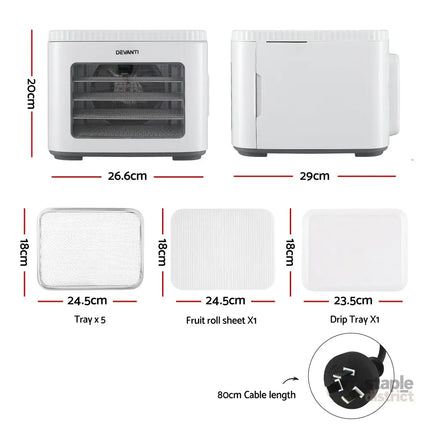 Devanti Food Dehydrator Machine 5 Tray Mini Fruit Dryer Maker White - Appliances > Kitchen Appliances > Food Dehydrators