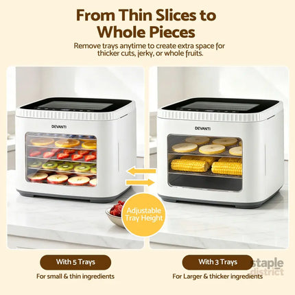 Devanti Food Dehydrator Machine 5 Tray Mini Fruit Dryer Maker White - Appliances > Kitchen Appliances > Food Dehydrators