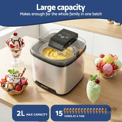 Devanti Ice Cream Maker Machine 2L Homemade Gelato Sorbet Frozen Drinks Sliver - Appliances > Kitchen Appliances > Ice