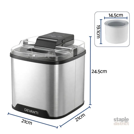 Devanti Ice Cream Maker Machine 2L Homemade Gelato Sorbet Frozen Drinks Sliver - Appliances > Kitchen Appliances > Ice
