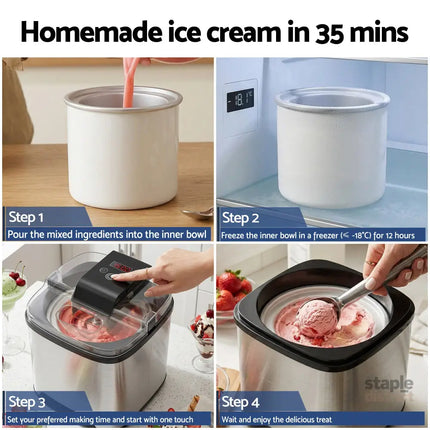 Devanti Ice Cream Maker Machine 2L Homemade Gelato Sorbet Frozen Drinks Sliver - Appliances > Kitchen Appliances > Ice