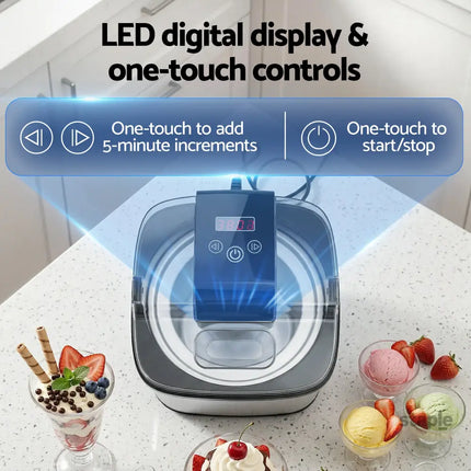 Devanti Ice Cream Maker Machine 2L Homemade Gelato Sorbet Frozen Drinks Sliver - Appliances > Kitchen Appliances > Ice