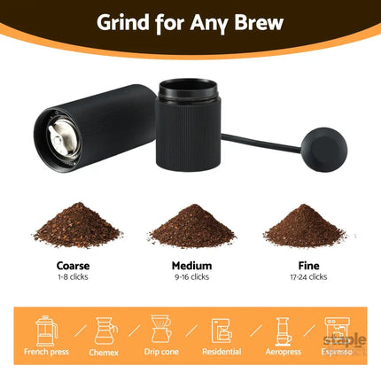 Devanti Manual Coffee Grinder with 24 Adjustable Settings | Hand Coffee Bean Burr Mill for Espresso French Press