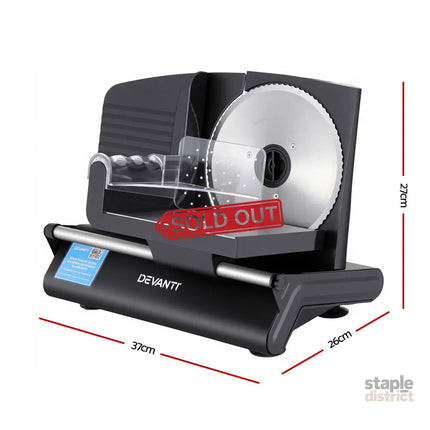 Devanti Meat Slicer Bread Vegetable 200W Power 0-15mm Adjustable Easy Clean Stable Stainless Steel Blade Food Slicer