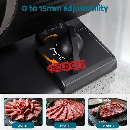 Devanti Meat Slicer Bread Vegetable 200W Power 0-15mm Adjustable Easy Clean Stable Stainless Steel Blade Food Slicer