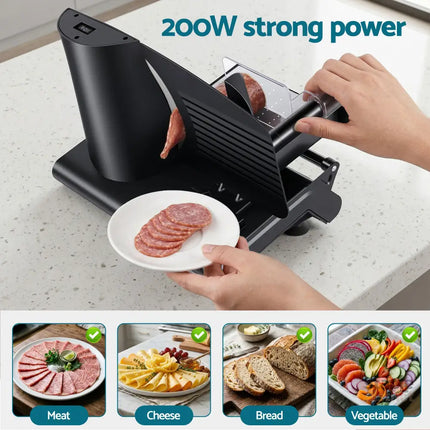 Devanti Meat Slicer Bread Vegetable 200W Power 0-15mm Adjustable Easy Clean Stable Stainless Steel Blade Food Slicer