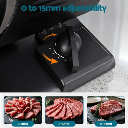 Devanti Meat Slicer Bread Vegetable 200W Power 0-15mm Adjustable Easy Clean Stable Stainless Steel Blade Food Slicer