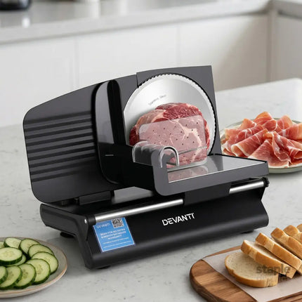Devanti Meat Slicer Bread Vegetable 200W Power 0-15mm Adjustable Easy Clean Stable Stainless Steel Blade Food Slicer