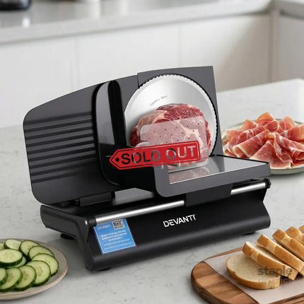 Devanti Meat Slicer Bread Vegetable 200W Power 0-15mm Adjustable Easy Clean Stable Stainless Steel Blade Food Slicer