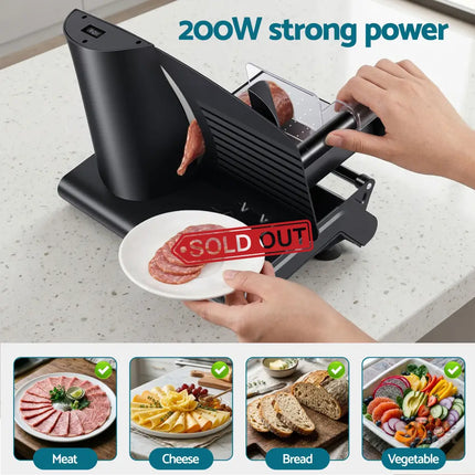 Devanti Meat Slicer Bread Vegetable 200W Power 0-15mm Adjustable Easy Clean Stable Stainless Steel Blade Food Slicer