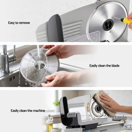 Devanti Meat Slicer Bread Vegetable 200W Power 0-15mm Adjustable Easy Clean Stable Stainless Steel Blade Food Slicer