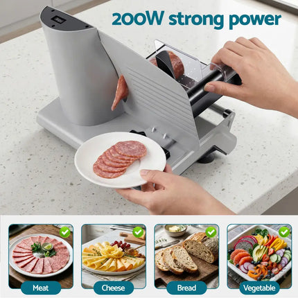 Devanti Meat Slicer Bread Vegetable 200W Power 0-15mm Adjustable Easy Clean Stable Stainless Steel Blade Food Slicer