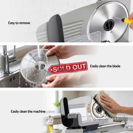 Devanti Meat Slicer Bread Vegetable 200W Power 0-15mm Adjustable Easy Clean Stable Stainless Steel Blade Food Slicer