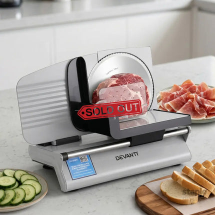 Devanti Meat Slicer Bread Vegetable 200W Power 0-15mm Adjustable Easy Clean Stable Stainless Steel Blade Food Slicer