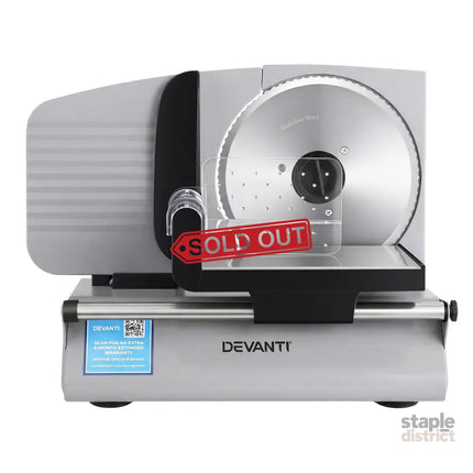 Devanti Meat Slicer Bread Vegetable 200W Power 0-15mm Adjustable Easy Clean Stable Stainless Steel Blade Food Slicer