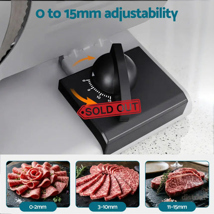 Devanti Meat Slicer Bread Vegetable 200W Power 0-15mm Adjustable Easy Clean Stable Stainless Steel Blade Food Slicer