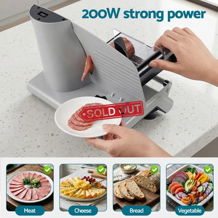 Devanti Meat Slicer Bread Vegetable 200W Power 0-15mm Adjustable Easy Clean Stable Stainless Steel Blade Food Slicer