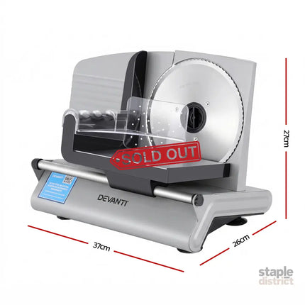 Devanti Meat Slicer Bread Vegetable 200W Power 0-15mm Adjustable Easy Clean Stable Stainless Steel Blade Food Slicer
