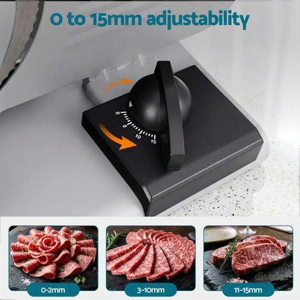 Devanti Meat Slicer Bread Vegetable 200W Power 0-15mm Adjustable Easy Clean Stable Stainless Steel Blade Food Slicer