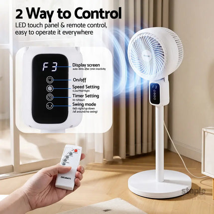 Devanti Pedestal Fan W/ Remote 3 Speed 12H Timer Height Adjustable Cooling Fan - Appliances > Fans > Portable Fans