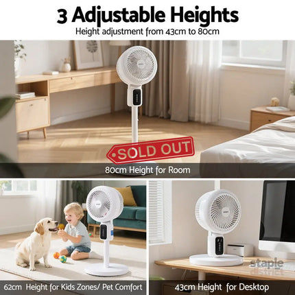Devanti Pedestal Fan W/ Remote 3 Speed 12H Timer Height Adjustable Cooling Fan - Appliances > Fans > Portable Fans