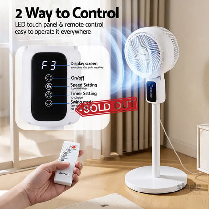 Devanti Pedestal Fan W/ Remote 3 Speed 12H Timer Height Adjustable Cooling Fan - Appliances > Fans > Portable Fans