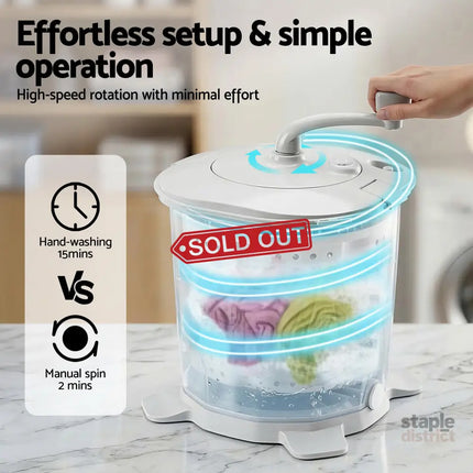 Devanti Portable Washing Machine Manual Spin Dryer Compact for Camping Caravan Apartment - Appliances > Washers Dryers