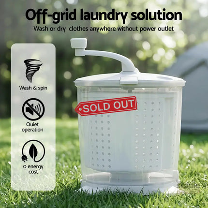 Devanti Portable Washing Machine Manual Spin Dryer Compact for Camping Caravan Apartment - Appliances > Washers Dryers
