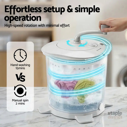 Devanti Portable Washing Machine Manual Spin Dryer Compact for Camping Caravan Apartment - Appliances > Washers Dryers