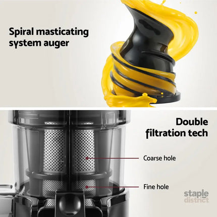 Devanti Slow Juicer Cold Press Fruit Juice Extractor 130W Black - Commercial > Commercial Others > Distilling & Brewing