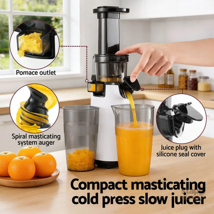 Devanti Slow Juicer Cold Press Fruit Juice Extractor 130W White - Commercial > Commercial Others > Distilling & Brewing