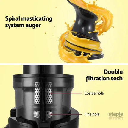 Devanti Slow Juicer Cold Press Fruit Juice Extractor 200W Black - Commercial > Commercial Others > Distilling & Brewing