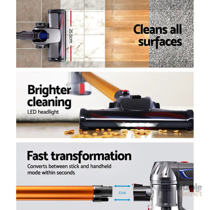 Devanti Stick Vacuum Cleaner Bagless Cordless 150W Gold - Appliances > Vacuum Cleaners > Stick Vacuums