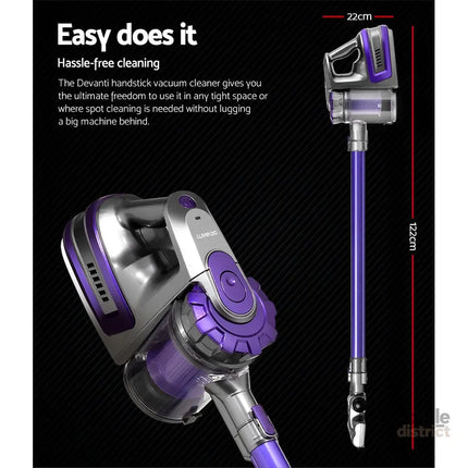 Devanti Stick Vacuum Cleaner Bagless Cordless 150W Purple - Appliances > Vacuum Cleaners > Stick Vacuums